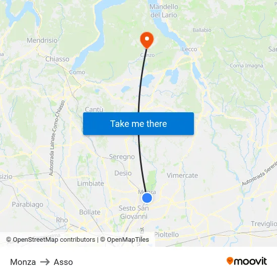 Monza to Asso map