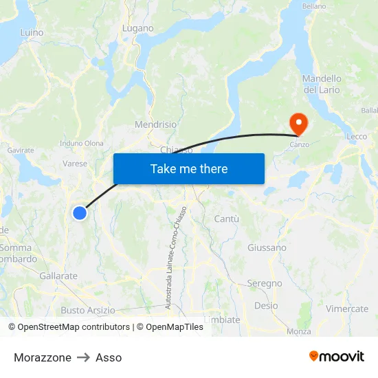 Morazzone to Asso map