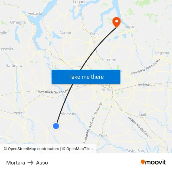 Mortara to Asso map