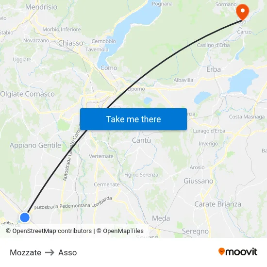 Mozzate to Asso map