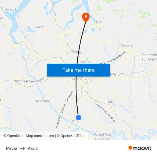 Pavia to Asso map