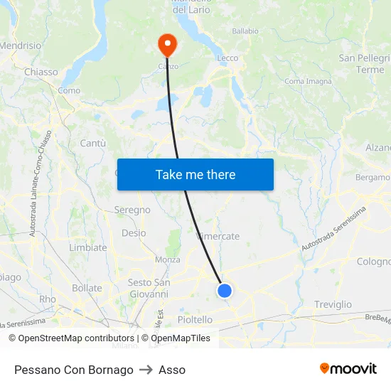 Pessano Con Bornago to Asso map