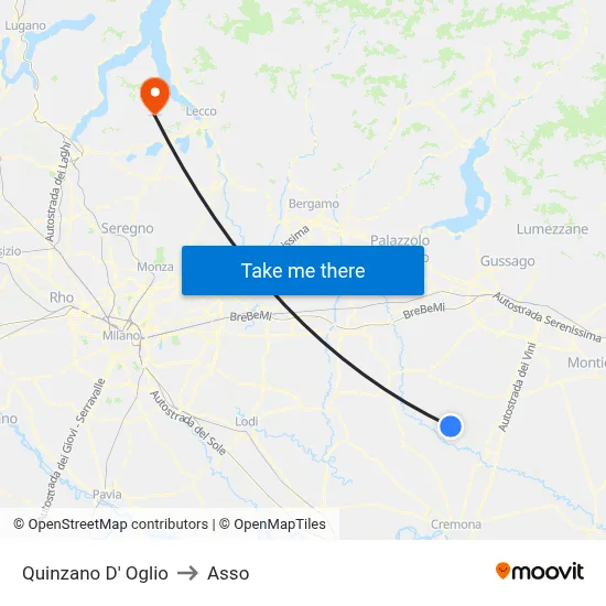Quinzano D' Oglio to Asso map