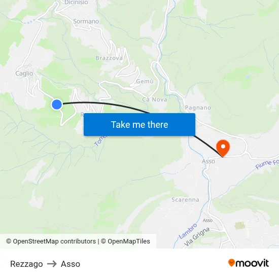 Rezzago to Asso map