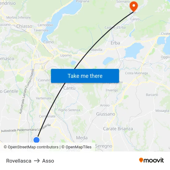 Rovellasca to Asso map