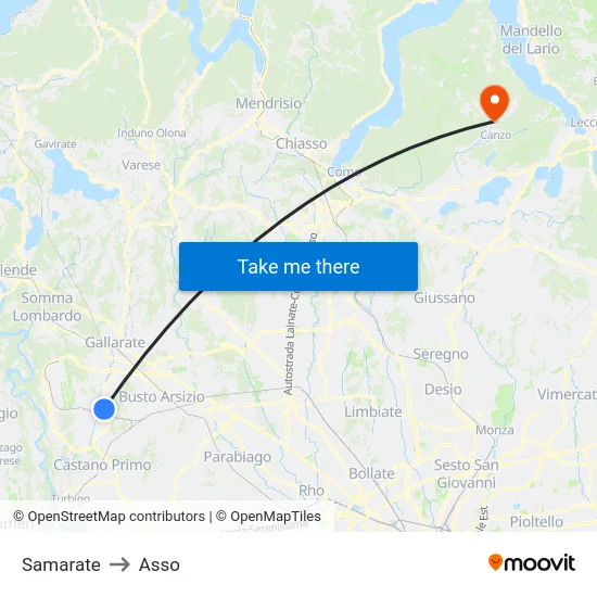 Samarate to Asso map