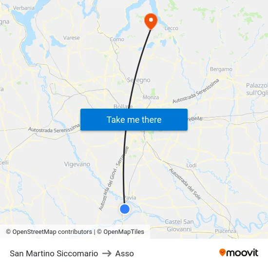 San Martino Siccomario to Asso map