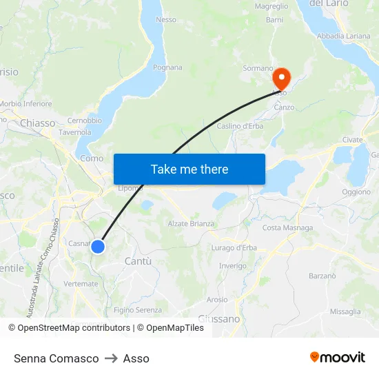 Senna Comasco to Asso map