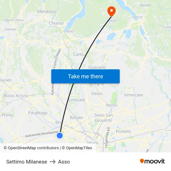 Settimo Milanese to Asso map