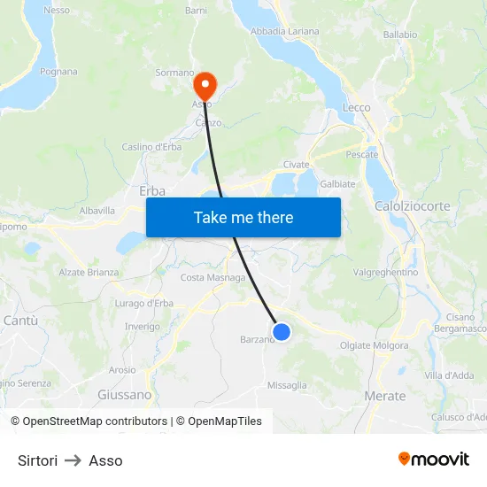 Sirtori to Asso map