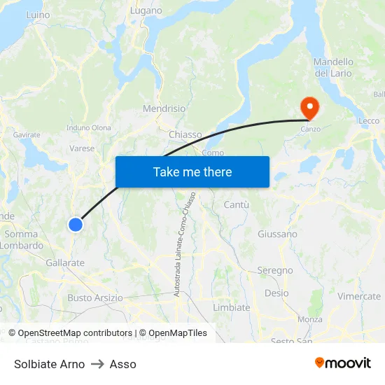 Solbiate Arno to Asso map