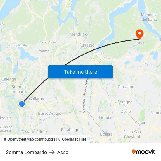 Somma Lombardo to Asso map