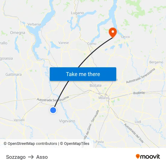 Sozzago to Asso map