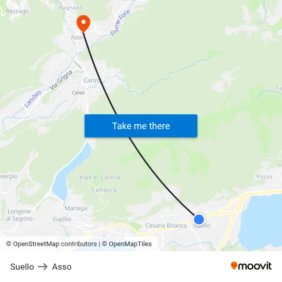 Suello to Asso map