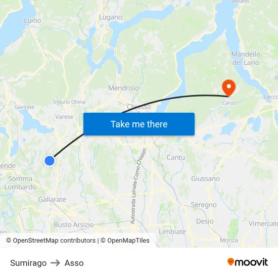 Sumirago to Asso map