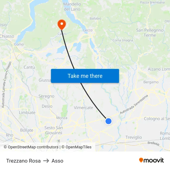 Trezzano Rosa to Asso map