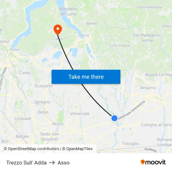 Trezzo Sull' Adda to Asso map