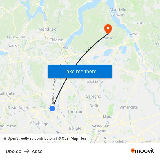 Uboldo to Asso map