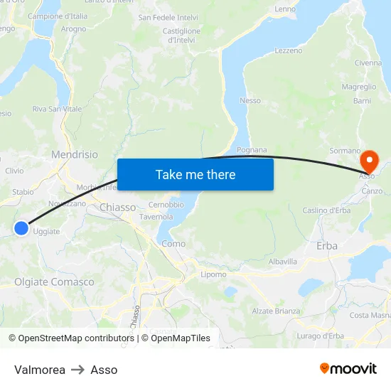 Valmorea to Asso map