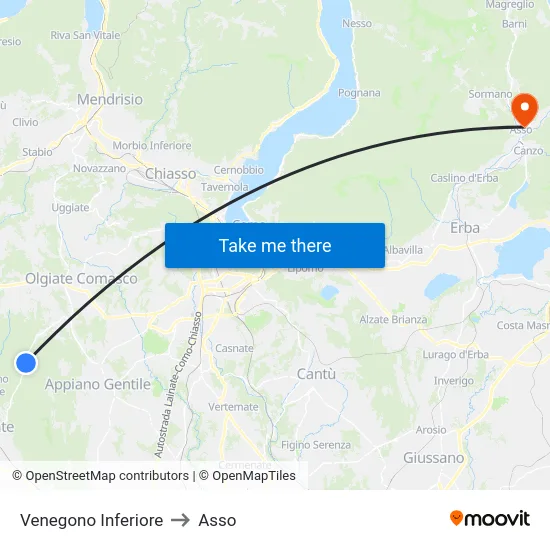 Venegono Inferiore to Asso map