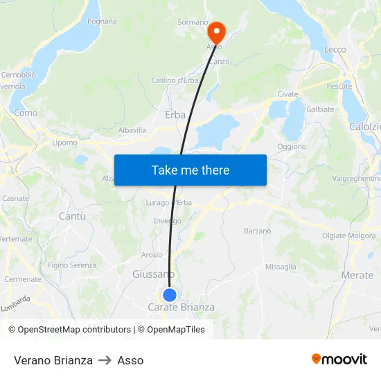 Verano Brianza to Asso map