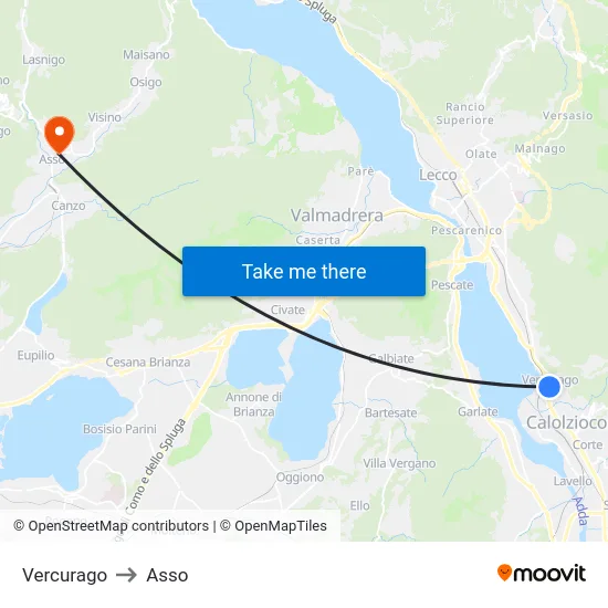 Vercurago to Asso map
