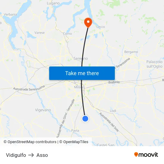 Vidigulfo to Asso map
