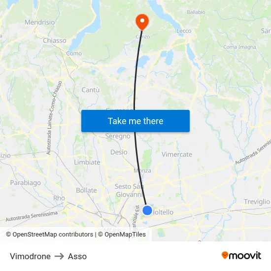 Vimodrone to Asso map