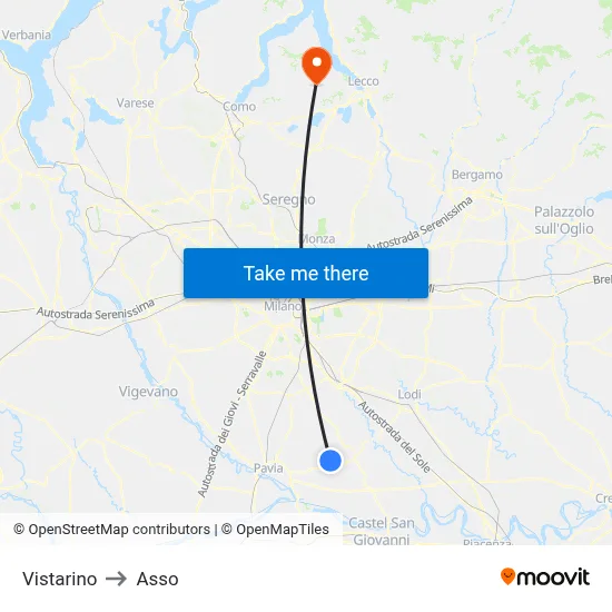 Vistarino to Asso map