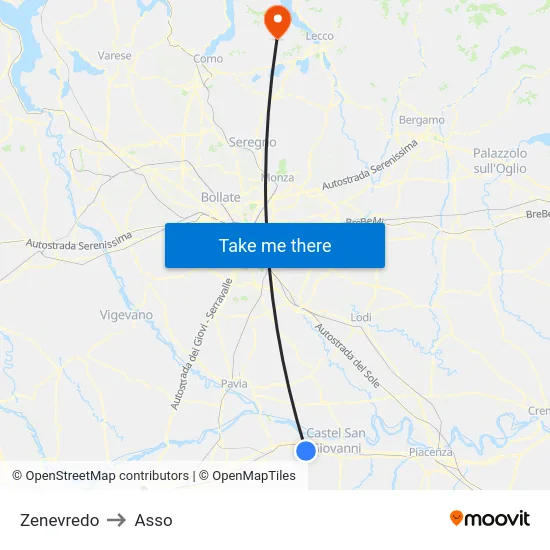 Zenevredo to Asso map