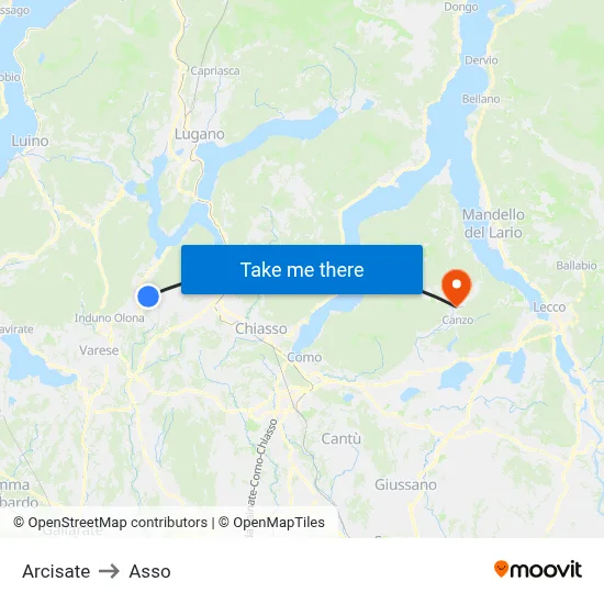 Arcisate to Asso map