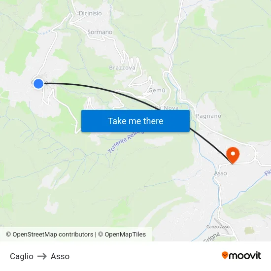 Caglio to Asso map