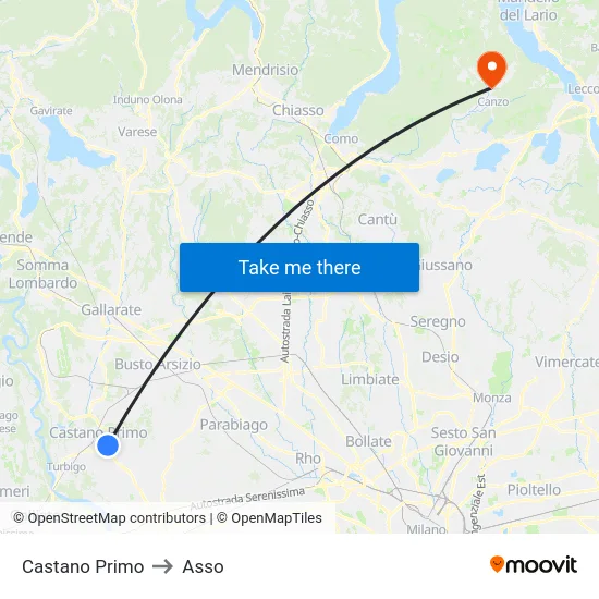 Castano Primo to Asso map