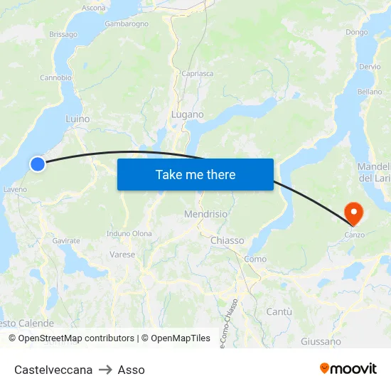 Castelveccana to Asso map