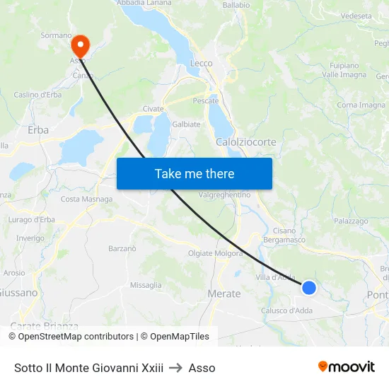 Sotto Il Monte Giovanni Xxiii to Asso map