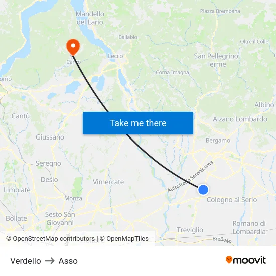 Verdello to Asso map