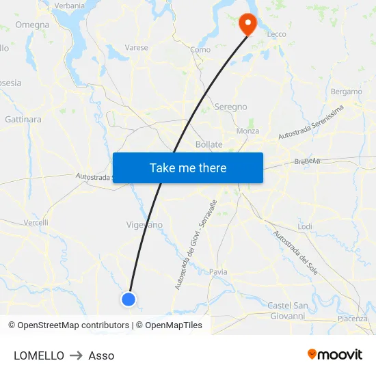 Lomello to Asso map