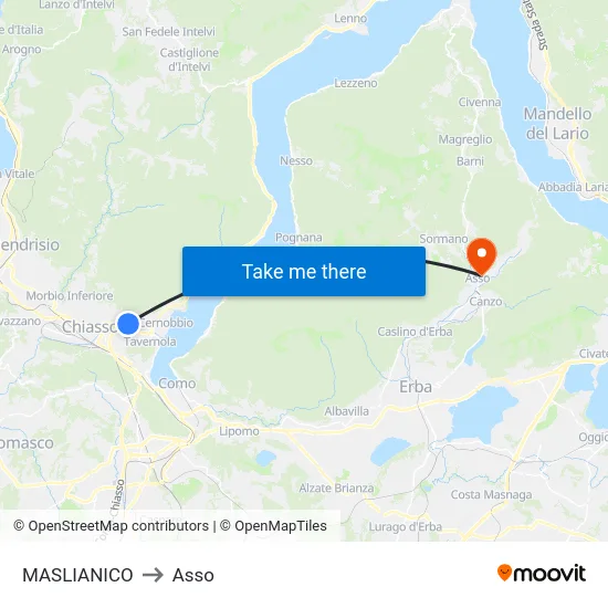 Maslianico to Asso map