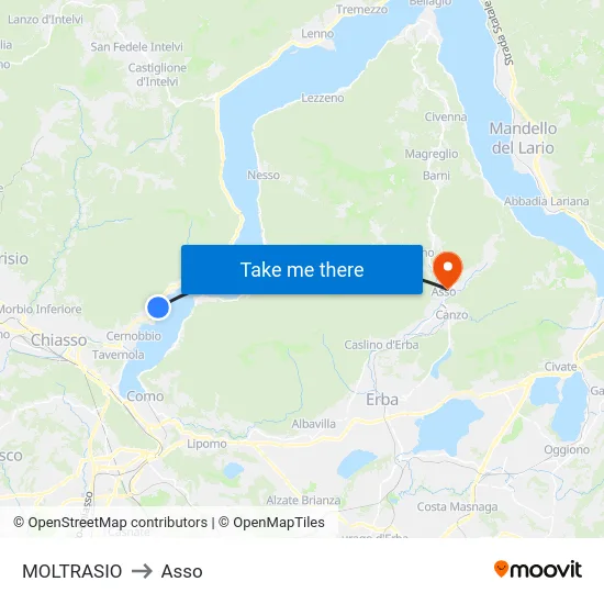 Moltrasio to Asso map