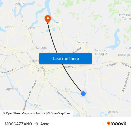 Moscazzano to Asso map