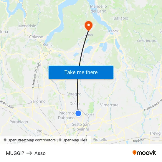 Muggiò to Asso map