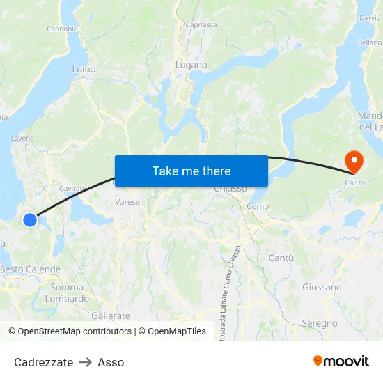 Cadrezzate to Asso map