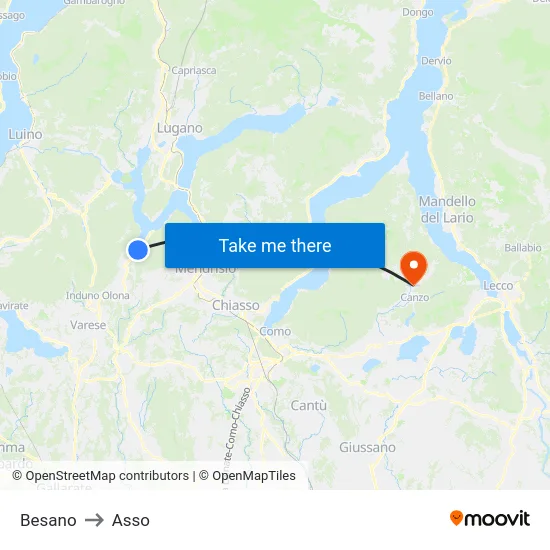 Besano to Asso map