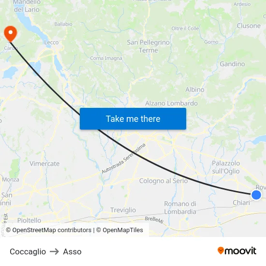 Coccaglio to Asso map