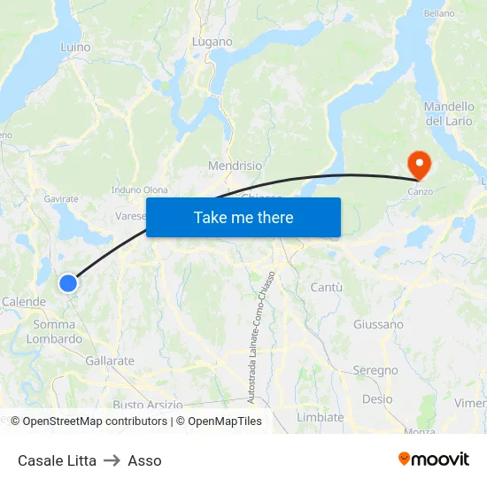 Casale Litta to Asso map