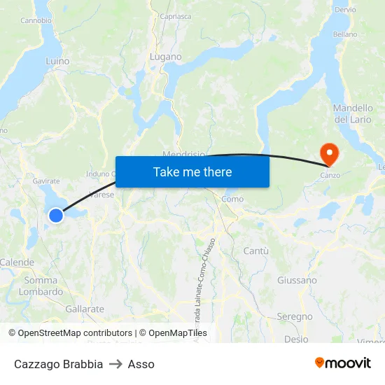 Cazzago Brabbia to Asso map
