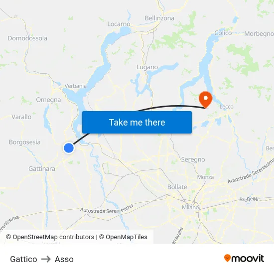 Gattico to Asso map