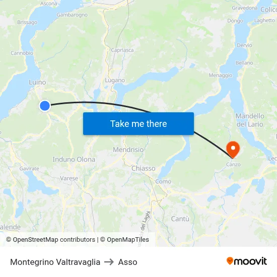 Montegrino Valtravaglia to Asso map