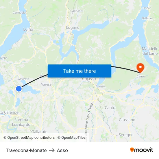 Travedona-Monate to Asso map