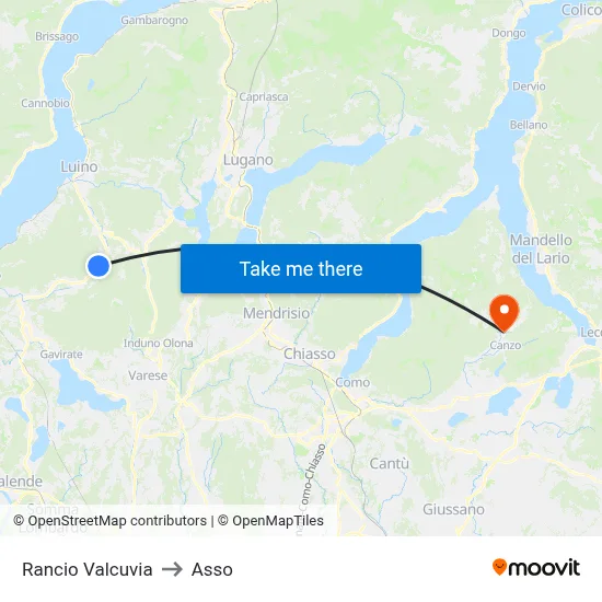 Rancio Valcuvia to Asso map